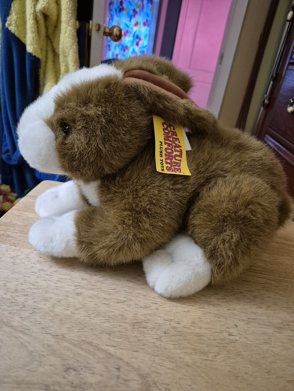 Vintage Creature Comforts Brown White Lying Bunny Rabbit Plush With Tags